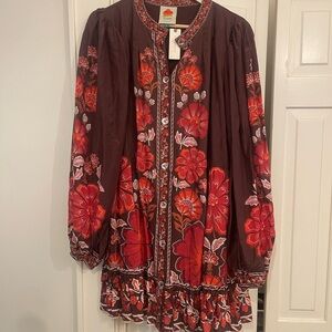 FARM Rio Brown and Red Floral Dress
